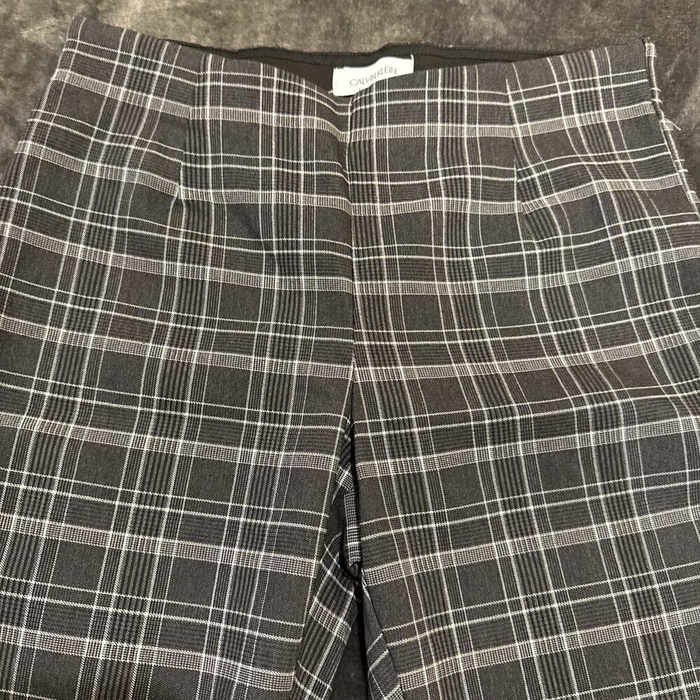 Calvin Klein-Womens Pants-Dark Gray Plaid Pull On Trouser-Preppy-Size 2 - Picture 6 of 15